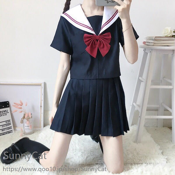 大きいサイズ セーラー風トップス+プリーツスカート 白＆薄紫 超光沢