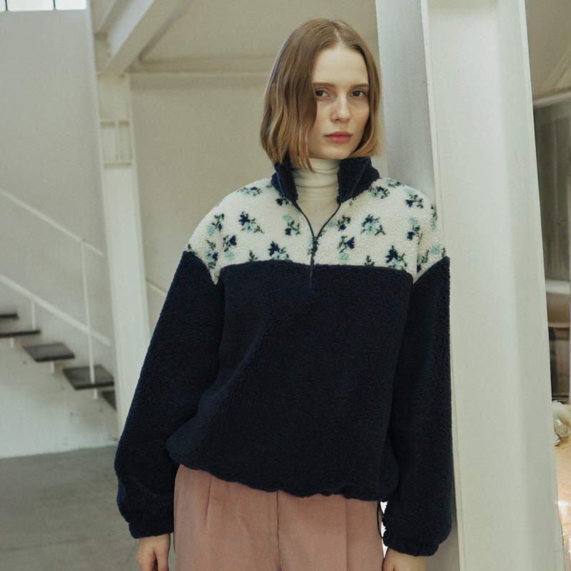 FLOWER FLEECE ZIP UP_2 colors