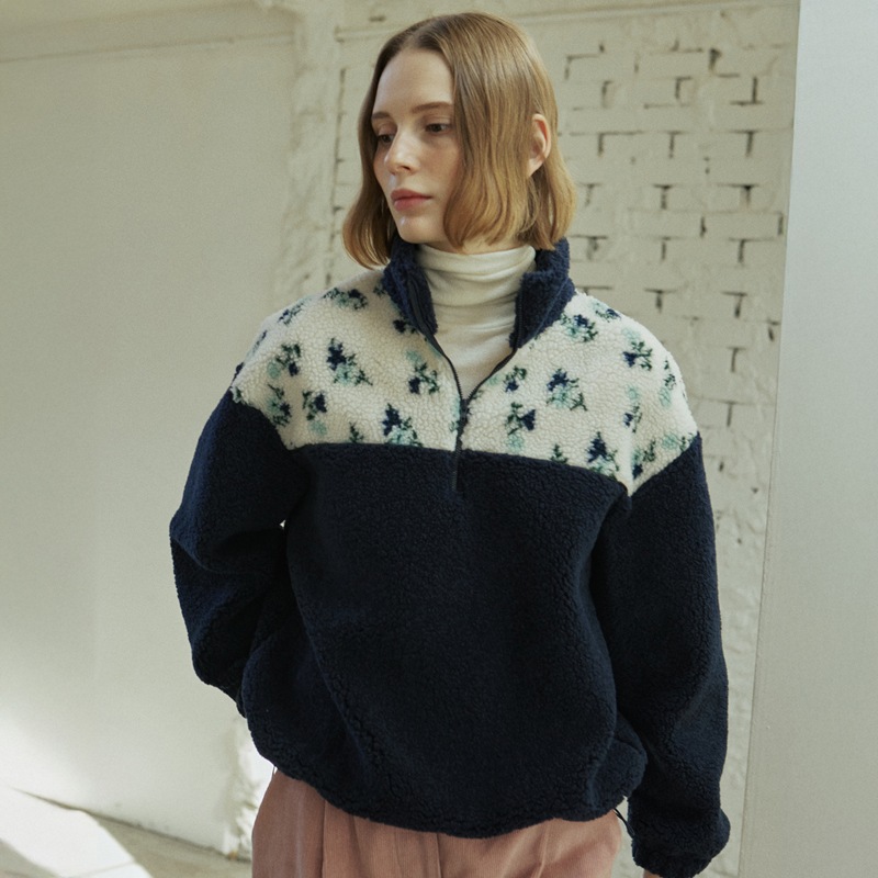 FLOWER FLEECE ZIP UP_2 colors