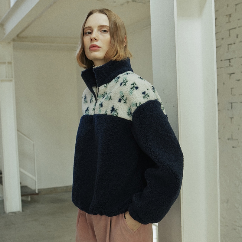 FLOWER FLEECE ZIP UP_2 colors