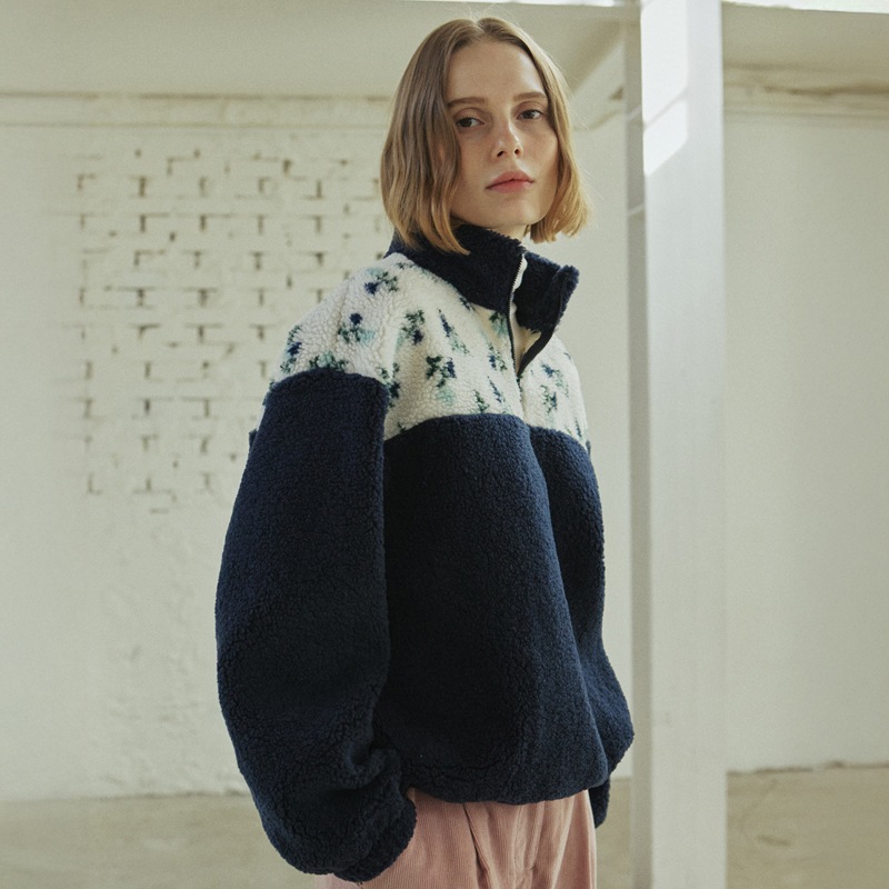 FLOWER FLEECE ZIP UP_2 colors