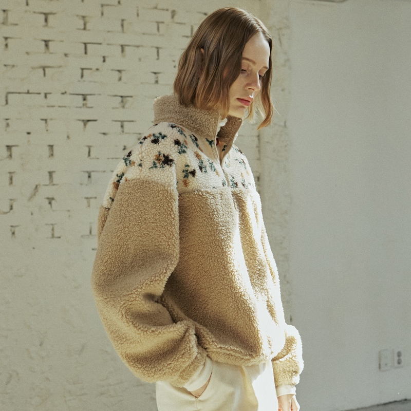 FLOWER FLEECE ZIP UP_2 colors