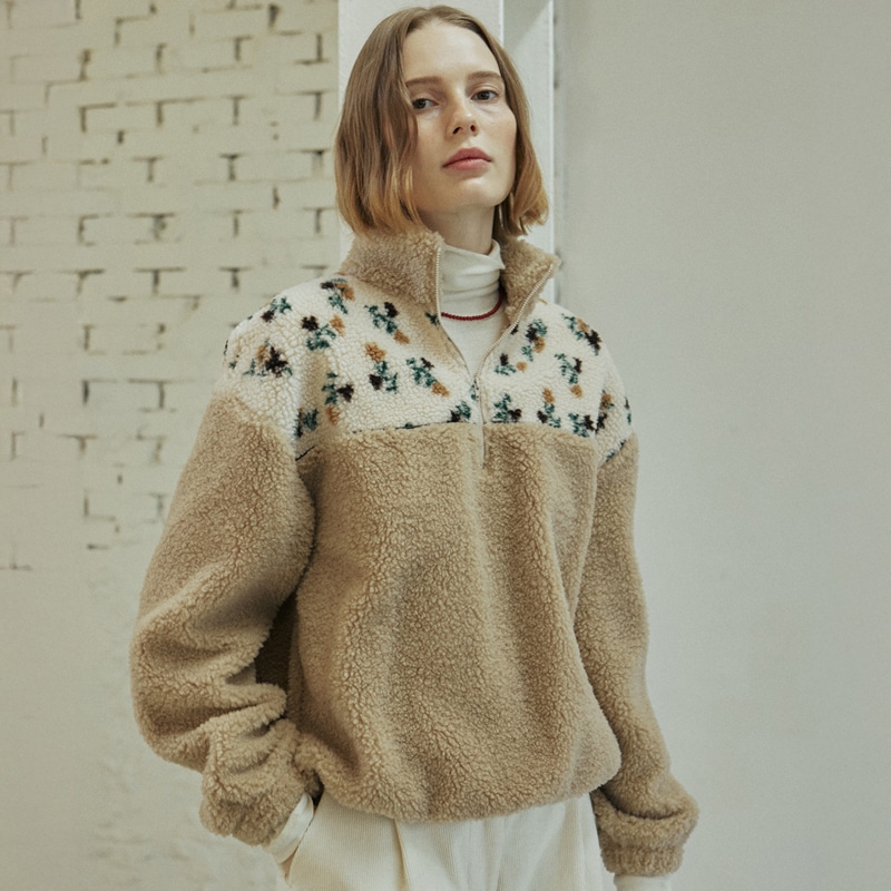FLOWER FLEECE ZIP UP_2 colors