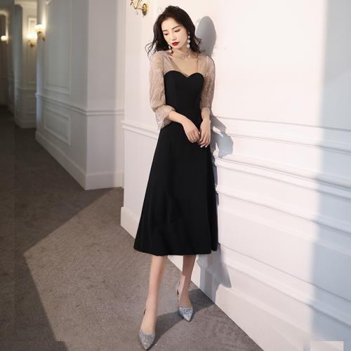 Qoo10] パーティードレス韓国ロングドレス黒赤ブラ