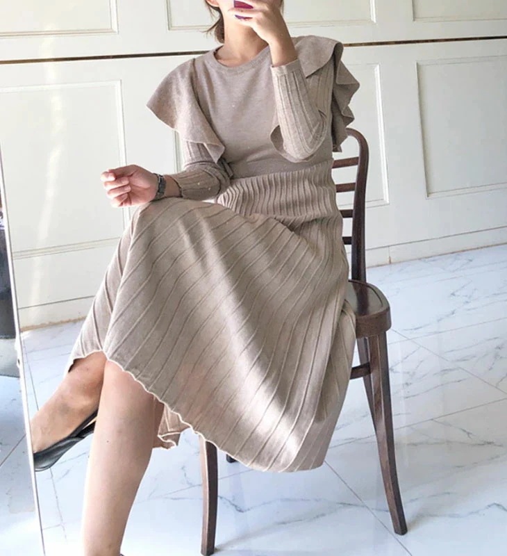 ニット フリル ミモレ ワンピース 長袖 ロング フレア プリーツ リブ ゆったり 体型カバー 流行 ガーリー フェミニン 可愛い カジュアル 春 秋 冬 ベージュ ブラック 黒 無地 レディース ニット フリル ミモレ ワンピース 長袖 ロング フレア プリーツ リブ ゆったり 体型カバー 流行 ガーリー フェミニン 可愛い カジュアル 春 秋 冬 ベージュ ブラック 黒 無地 レディース