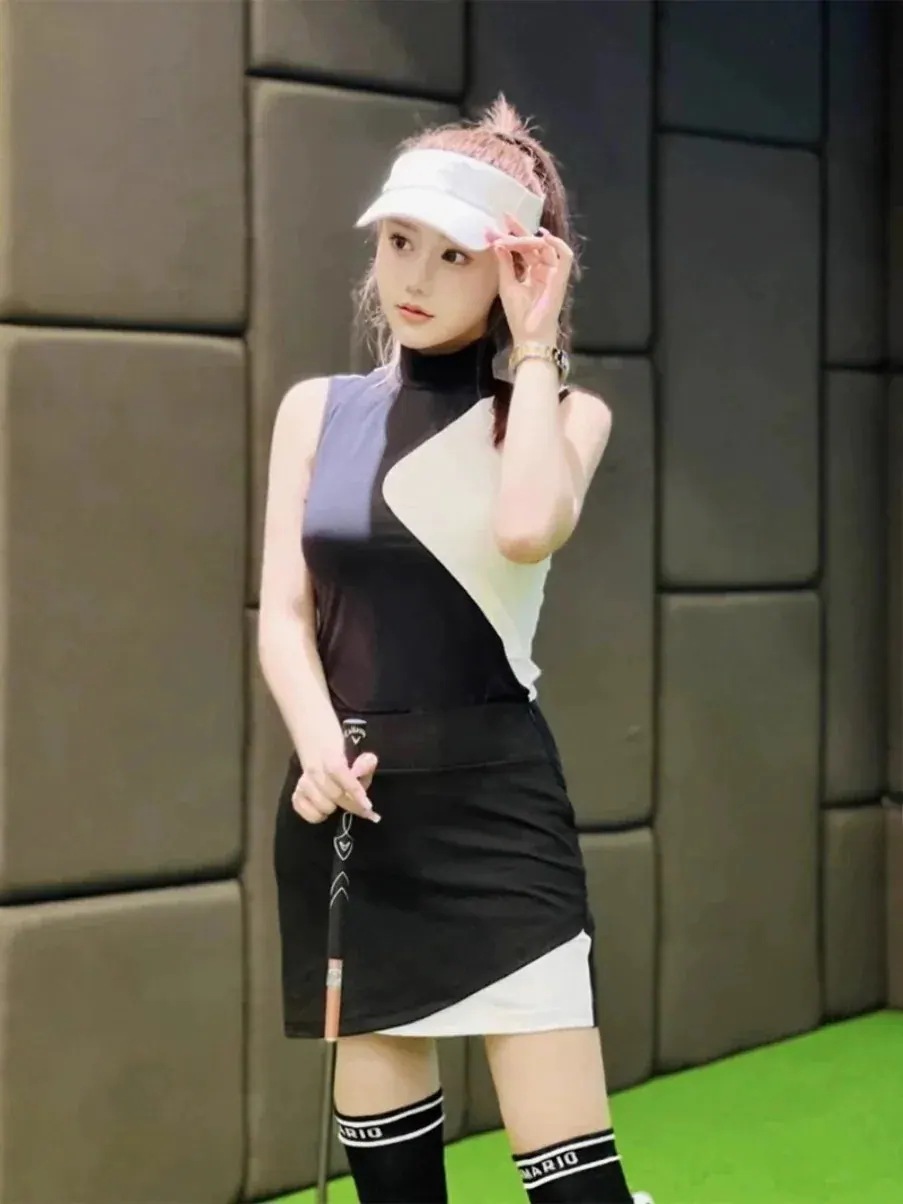 ゴルフウェア レディース スポーツウェア プリーツスカ 薄手 半袖 袖無し 長袖 日焼け止め PLシャツ Tシャツ スカート 上下セット 黒白 女性 テニスウェア 速乾 韓国風 おしゃれ772