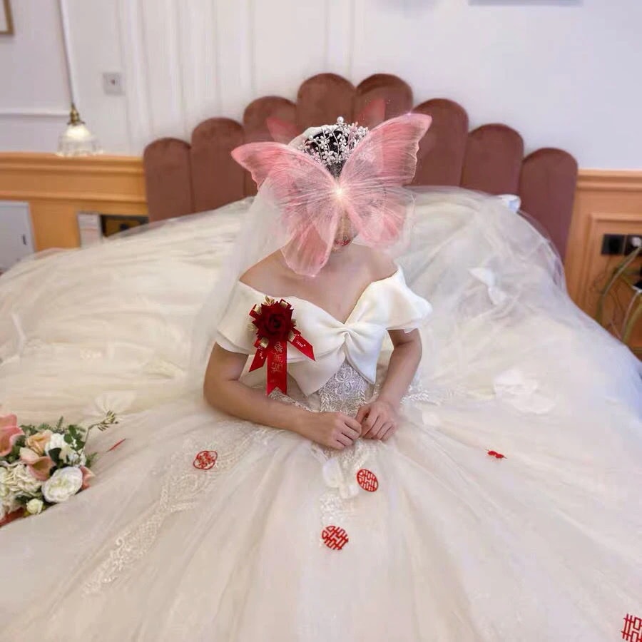 スターウェディングドレス 2024 気質トレーリングワンショルダーリボン成人式プリンセス風腕カバー