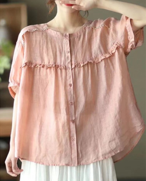 トップス モテアイテム 可愛い サイズ豊富 大きいサイズ シャツ ブラウス 半袖 ラウンドネック 襟なし Aライン ボタン フリル 透け感 通気性 ギャザー ギャザー使い 薄手 かわいい トップス モテアイテム 可愛い サイズ豊富 大きいサイズ シャツ ブラウス 半袖 ラウンドネック 襟なし Aライン ボタン フリル 透け感 通気性 ギャザー ギャザー使い 薄手 かわいい