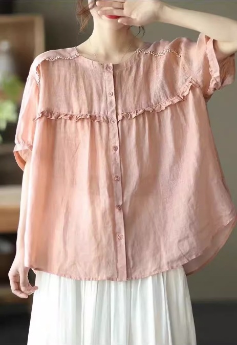 トップス モテアイテム 可愛い サイズ豊富 大きいサイズ シャツ ブラウス 半袖 ラウンドネック 襟なし Aライン ボタン フリル 透け感 通気性 ギャザー ギャザー使い 薄手 かわいい トップス モテアイテム 可愛い サイズ豊富 大きいサイズ シャツ ブラウス 半袖 ラウンドネック 襟なし Aライン ボタン フリル 透け感 通気性 ギャザー ギャザー使い 薄手 かわいい