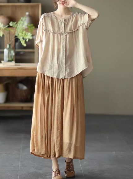 トップス モテアイテム 可愛い サイズ豊富 大きいサイズ シャツ ブラウス 半袖 ラウンドネック 襟なし Aライン ボタン フリル 透け感 通気性 ギャザー ギャザー使い 薄手 かわいい トップス モテアイテム 可愛い サイズ豊富 大きいサイズ シャツ ブラウス 半袖 ラウンドネック 襟なし Aライン ボタン フリル 透け感 通気性 ギャザー ギャザー使い 薄手 かわいい