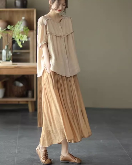 トップス モテアイテム 可愛い サイズ豊富 大きいサイズ シャツ ブラウス 半袖 ラウンドネック 襟なし Aライン ボタン フリル 透け感 通気性 ギャザー ギャザー使い 薄手 かわいい トップス モテアイテム 可愛い サイズ豊富 大きいサイズ シャツ ブラウス 半袖 ラウンドネック 襟なし Aライン ボタン フリル 透け感 通気性 ギャザー ギャザー使い 薄手 かわいい