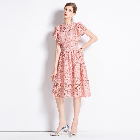 ひざ丈ワンピース ミディアム丈ワンピース 半袖 レース フリル袖 二次会 披露宴 懇親会 ドレス 上品 レディース大きいサイズ レディース 春夏 結婚式 きれいめ タイト フォーマル 大人 上品 チュ