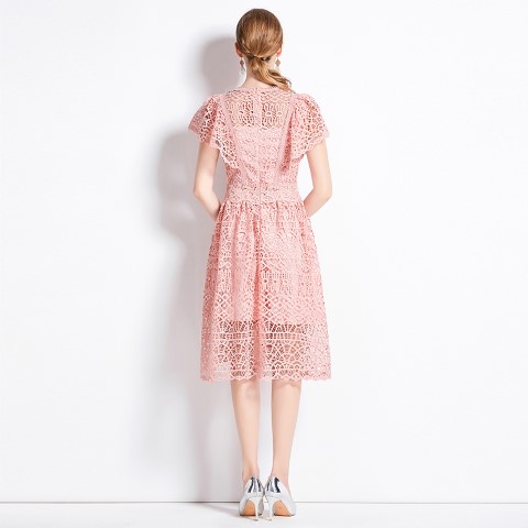 ひざ丈ワンピース ミディアム丈ワンピース 半袖 レース フリル袖 二次会 披露宴 懇親会 ドレス 上品 レディース大きいサイズ レディース 春夏 結婚式 きれいめ タイト フォーマル 大人 上品 チュ