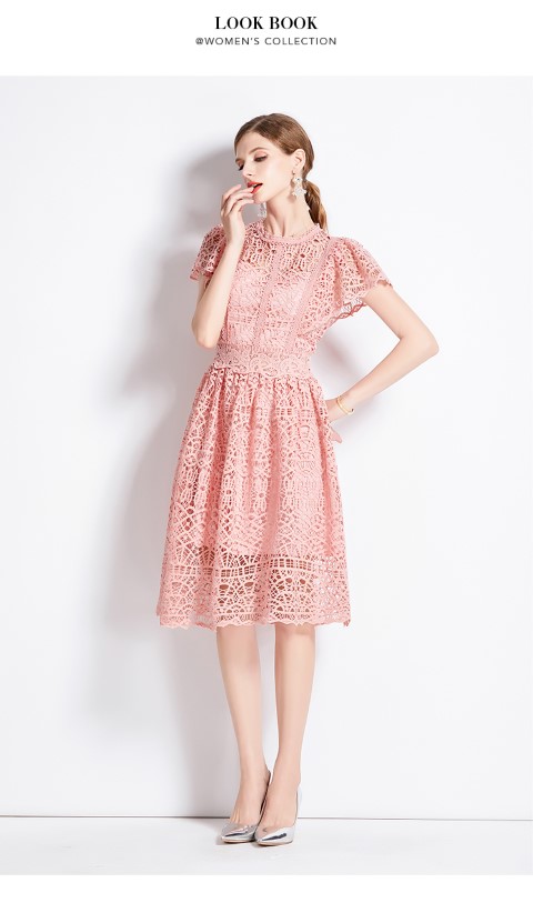 ひざ丈ワンピース ミディアム丈ワンピース 半袖 レース フリル袖 二次会 披露宴 懇親会 ドレス 上品 レディース大きいサイズ レディース 春夏 結婚式 きれいめ タイト フォーマル 大人 上品 チュ