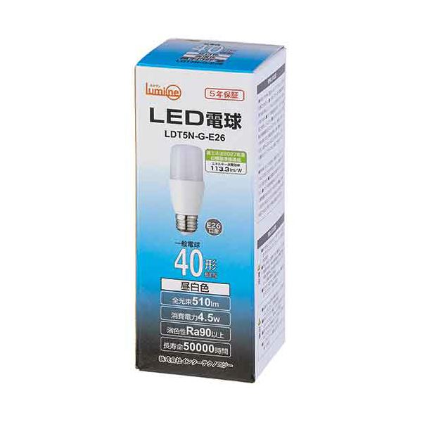 （まとめ） インターテクノロジー LED電球 T形 E26口金 4.5W 5000K 昼白色 LDT5N-G-E26 1個 [x3セット]