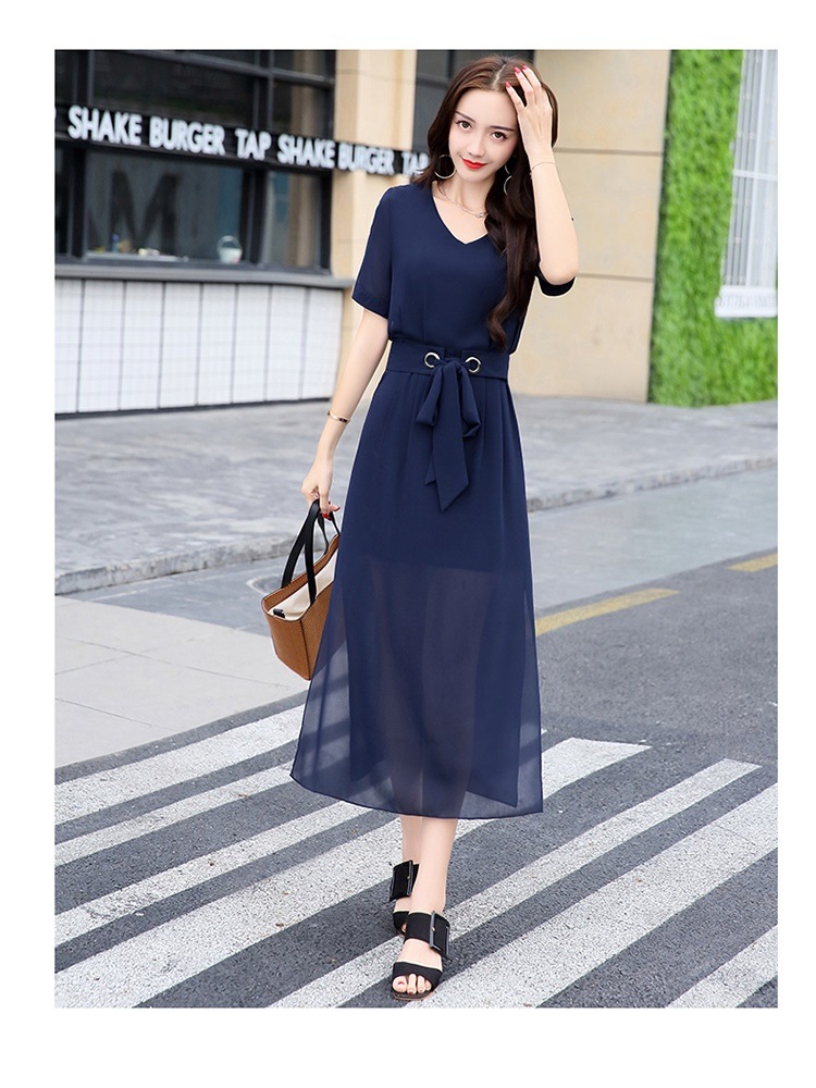 1998.Vネックシースルードレス（ネイビー）2019 春夏 sale 春夏 sale ワンピース 五分袖 サイドスリット エレガント お呼ばれ パーティー 結婚式 披露宴 女子会 レストラン デート