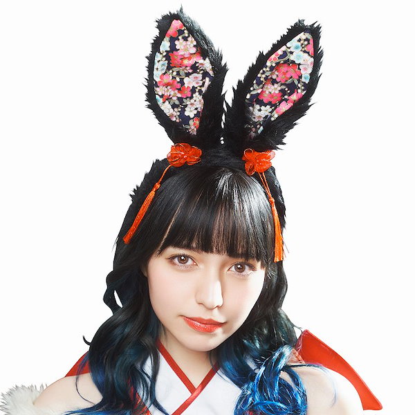 Qoo10] 和柄カチューシャ 黒うさぎ [うさ耳