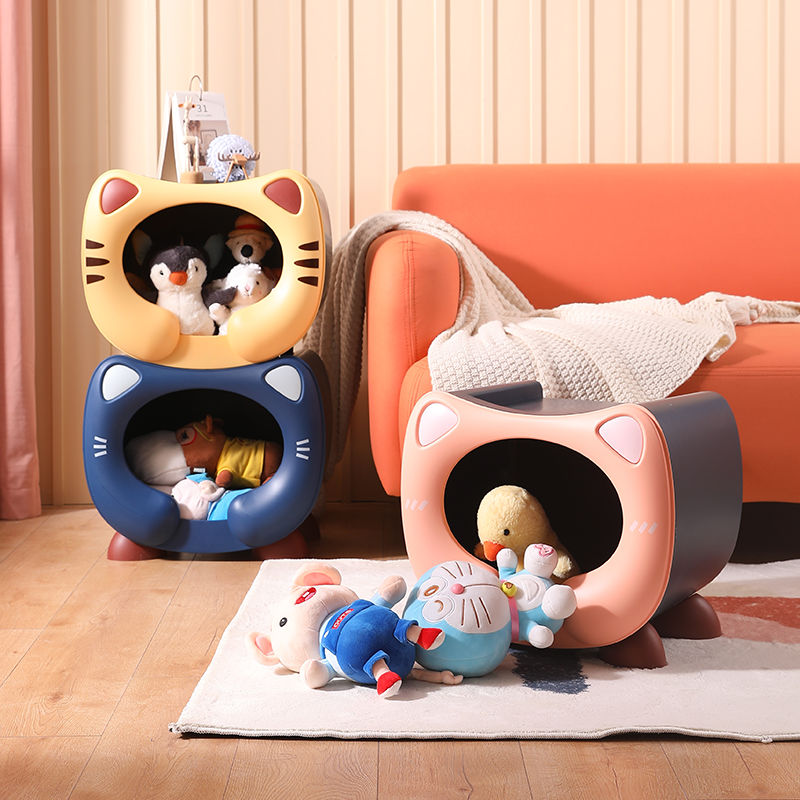 猫のイメージ置物棚大容量収納スペース縁が丸く手を剃らず安定して積み重ねられ傾きにくく環境に優しい材質を採用し収納ボックスは猫の巣も作れる3色から選択できお勧めです