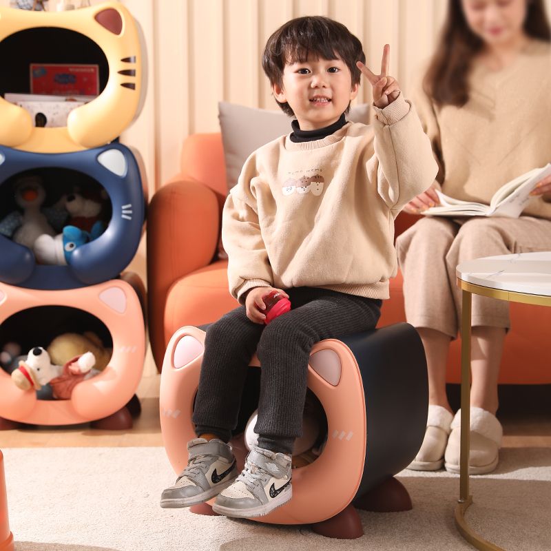 猫のイメージ置物棚大容量収納スペース縁が丸く手を剃らず安定して積み重ねられ傾きにくく環境に優しい材質を採用し収納ボックスは猫の巣も作れる3色から選択できお勧めです