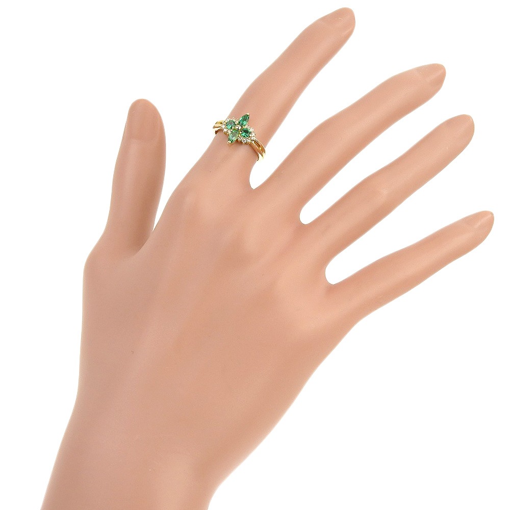 リング・指輪 K18イエローゴールド エメラルド ダイヤモンド 9号 D0.14 E0.32 約3.6g レディース 中古品 A+ランク リング・指輪 K18イエローゴールド エメラルド ダイヤモンド 9号 D0.14 E0.32 約3.6g レディース 中古品 A+ランク