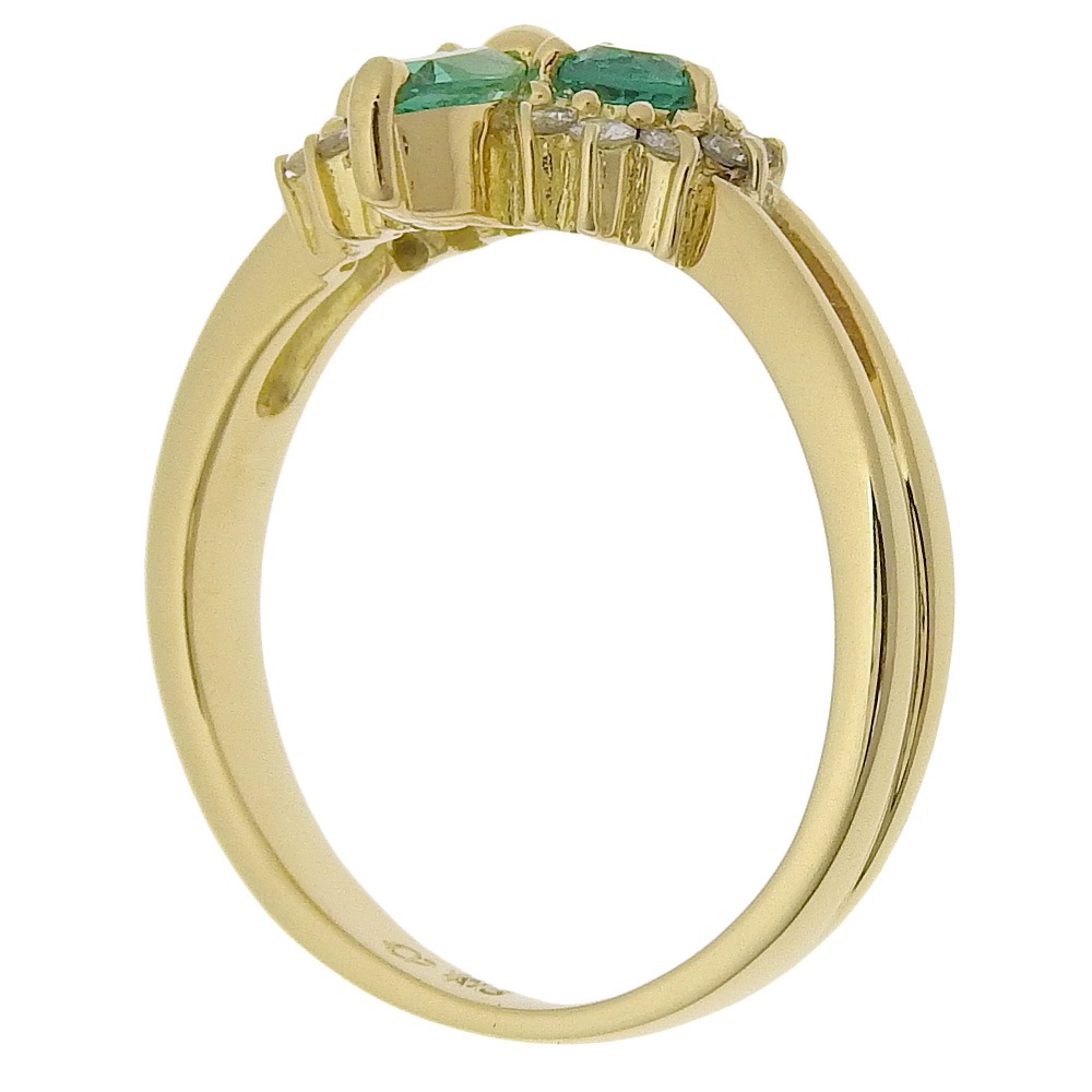 リング・指輪 K18イエローゴールド エメラルド ダイヤモンド 9号 D0.14 E0.32 約3.6g レディース 中古品 A+ランク リング・指輪 K18イエローゴールド エメラルド ダイヤモンド 9号 D0.14 E0.32 約3.6g レディース 中古品 A+ランク