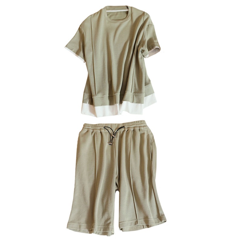 2点セット セットアップ 上下セット Tシャツ カットソー 半袖 ハイネック ミディアム丈 重ね着風 ハーフパンツ ワンプリーツ ウエストゴム 部屋着 ルームウエア かわいい 大人可愛い きれいめ 2点セット セットアップ 上下セット Tシャツ カットソー 半袖 ハイネック ミディアム丈 重ね着風 ハーフパンツ ワンプリーツ ウエストゴム 部屋着 ルームウエア かわいい 大人可愛い きれいめ