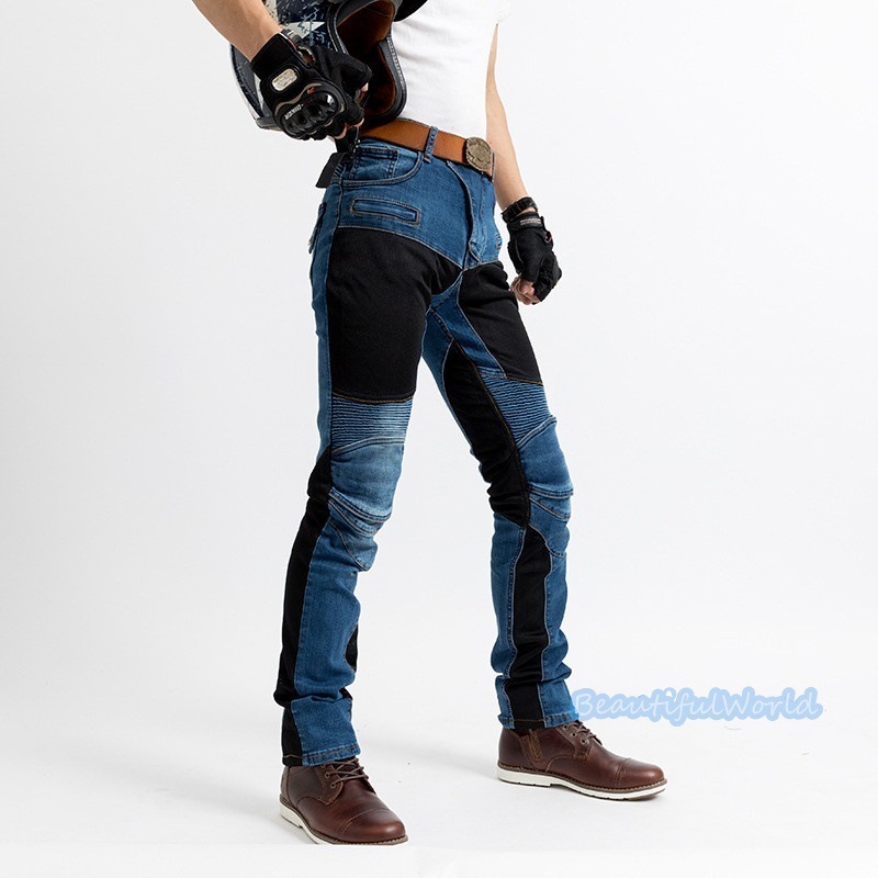 バイクパンツ メンズ ライダーパンツ バイクウェア オートバイ プロテクター付き ジーンズ デニム 転倒防護 膝当て 耐久 耐衝撃 膝パッド レーシングパンツ/24mtckz28