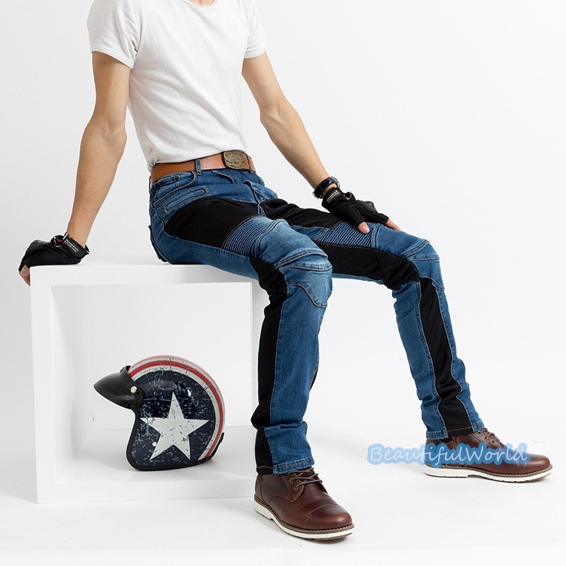 バイクパンツ メンズ ライダーパンツ バイクウェア オートバイ プロテクター付き ジーンズ デニム 転倒防護 膝当て 耐久 耐衝撃 膝パッド レーシングパンツ/24mtckz28