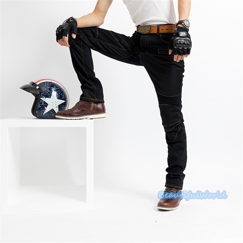 バイクパンツ メンズ ライダーパンツ バイクウェア オートバイ プロテクター付き ジーンズ デニム 転倒防護 膝当て 耐久 耐衝撃 膝パッド レーシングパンツ/24mtckz28