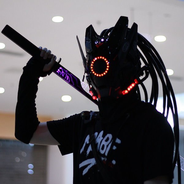 サイバーパンクマスク 2023 ドレッドニンジャ LED付きヘルメット アイマスク コスプレ NEO東京 ハロウィン ストリート オートバイ バイク  ゴルフ