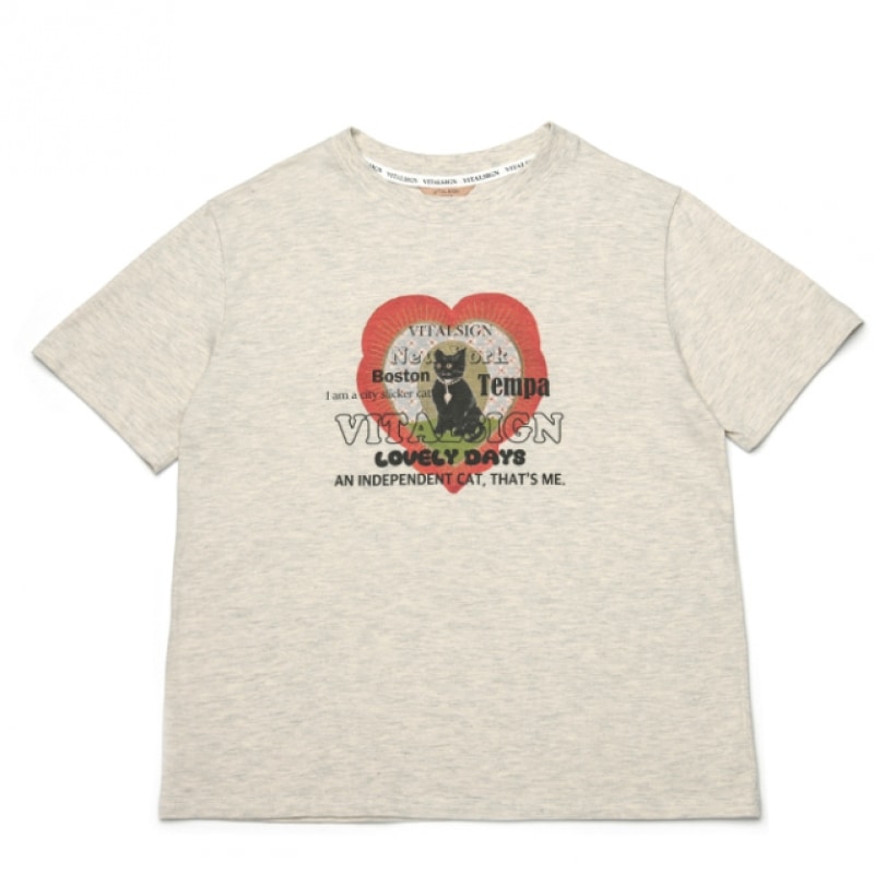 バイタルサインビンテージハートキャット T シャツ (2c)