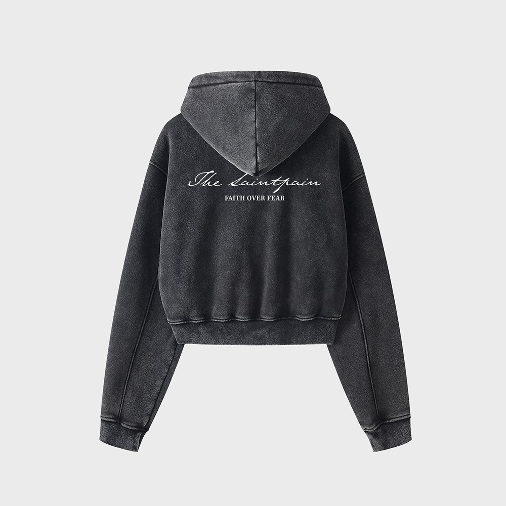 SP HERITAGE PIGMENT CROP HOOD ZIP UP-BLACK