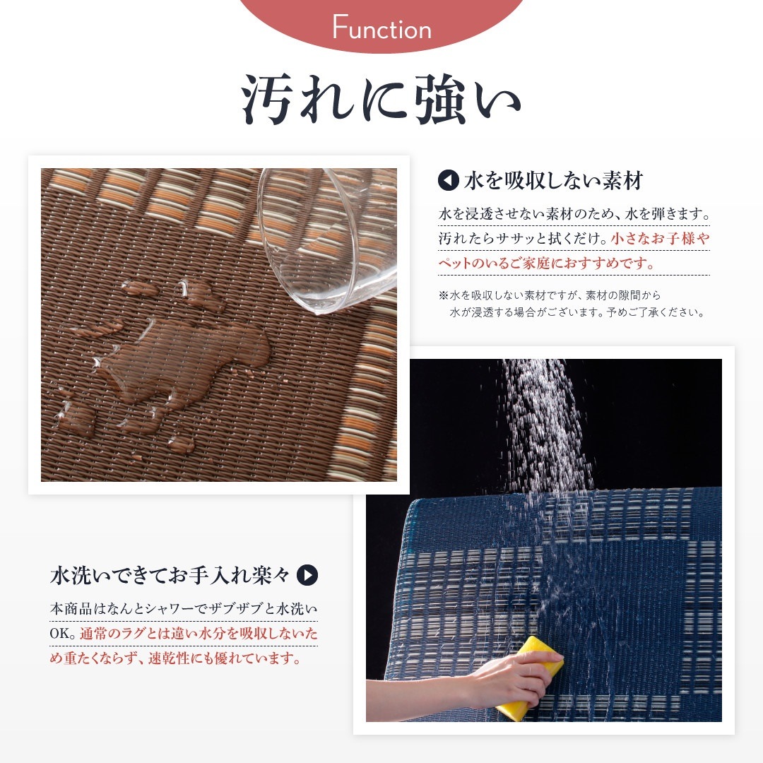 洗える い草風モダンデザインラグ [Duffle]ダッフェル 本間2畳（191x191cm） ネイビー