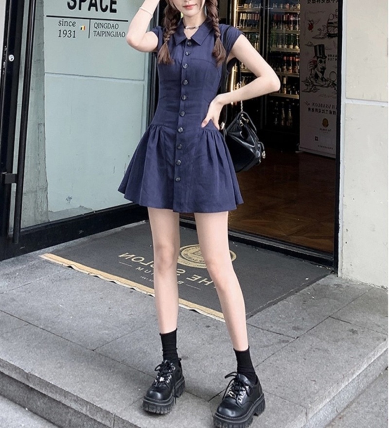 ワンピース シャツワンピース プルオーバー ショート丈 ノースリーブ 襟付き フレア プリーツ ハイウエスト 薄手 大人可愛い おしゃれ 大人女子 ラブリー 無地 春 夏 レディース デート