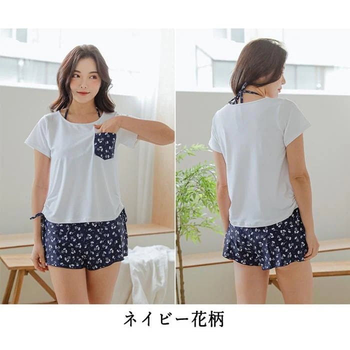 体型カバー水着 2025 水着 レディース ラッシュガード 3点セット花柄 大きいサイズ タンキニ 紫外線カット uvカット フィットネス 上下セット ママ水着