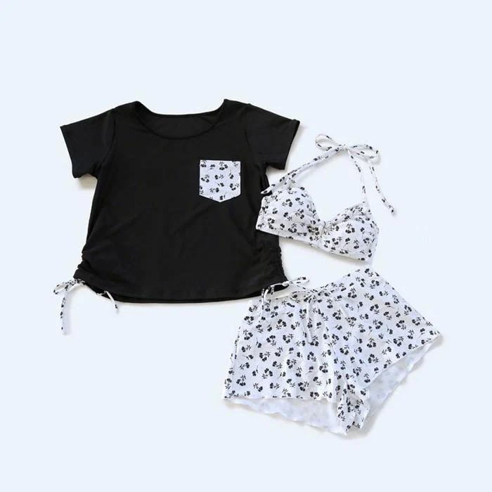 体型カバー水着 2025 水着 レディース ラッシュガード 3点セット花柄 大きいサイズ タンキニ 紫外線カット uvカット フィットネス 上下セット ママ水着