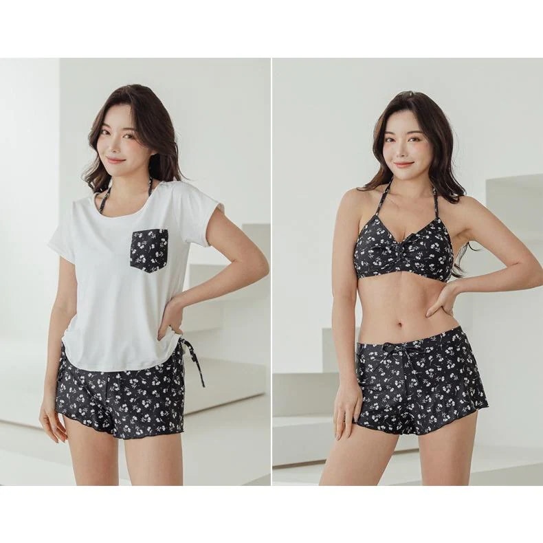 体型カバー水着 2025 水着 レディース ラッシュガード 3点セット花柄 大きいサイズ タンキニ 紫外線カット uvカット フィットネス 上下セット ママ水着