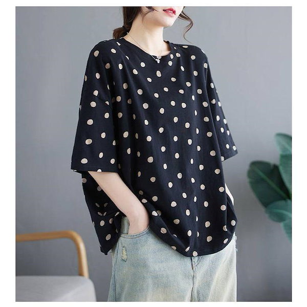 Qoo10] tシャツ 半袖tシャツ ドット柄 カット