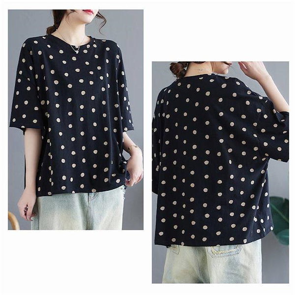 9090 ドット柄 Tシャツ 半袖 antiqua シャツ レディース トップス 半袖 ドット柄 柄 送料無料