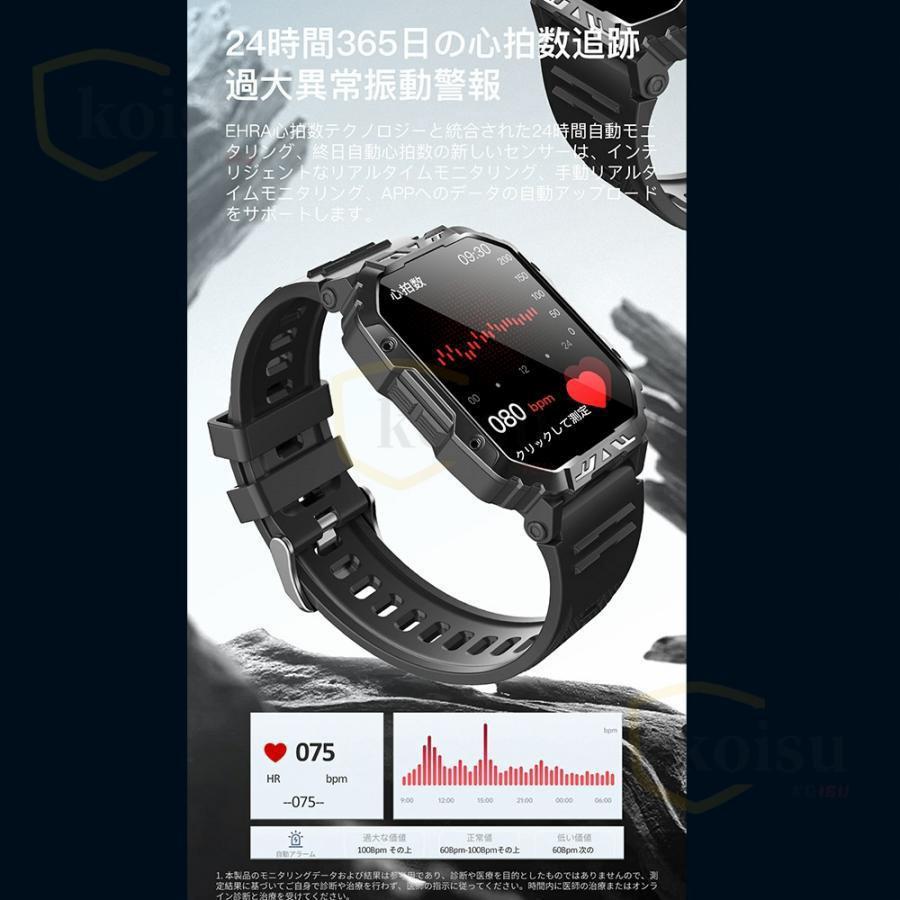 スマートウォッチ 軍用規格 血糖値 血圧測定 心拍数 健康管理 血中酸素 着信通知 通話機能 歩数計 体温測定 睡眠管理 日本製センサー 音楽・カメラ制御 天気予報