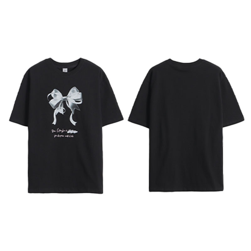 [LE SSERAFIM HUH YUNJIN着用!] DOUBLE RIBBON OVER FIT T SHIRT (2COLORS)