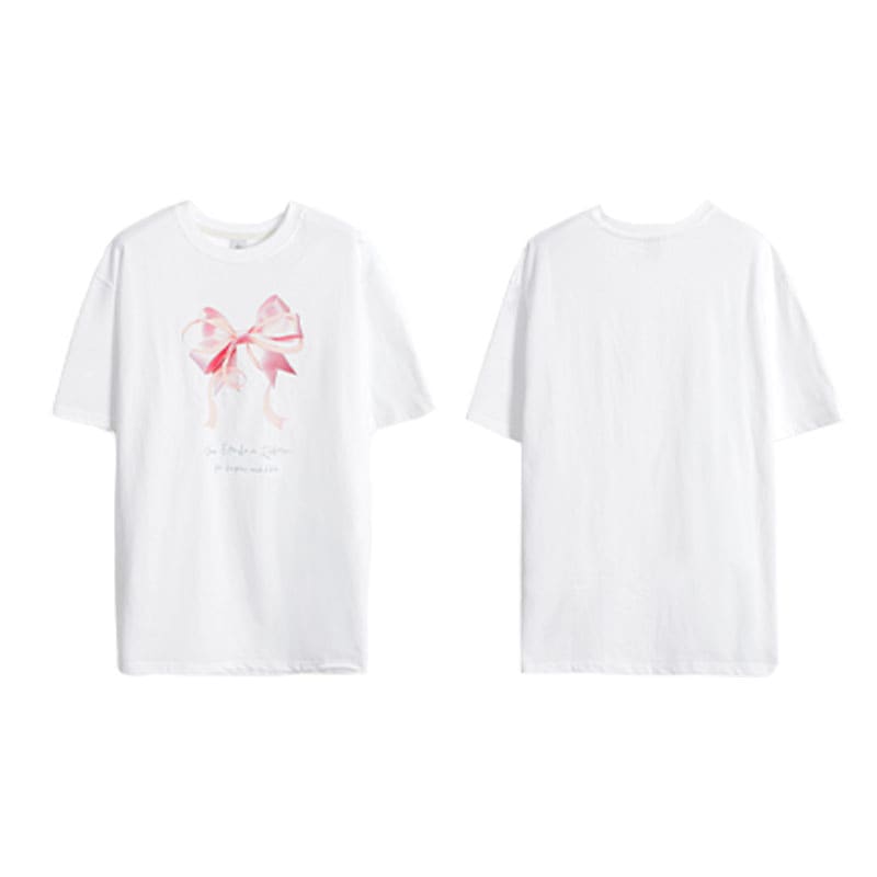 [LE SSERAFIM HUH YUNJIN着用!] DOUBLE RIBBON OVER FIT T SHIRT (2COLORS)