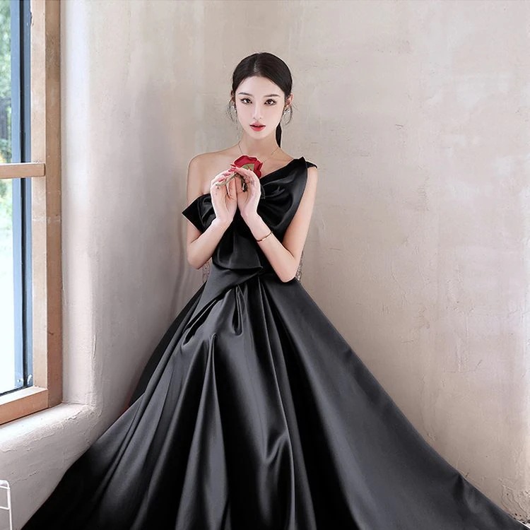 ブラックサテン生地蝶結び高級感気質ワンピース /パーティー/二次会ワンピース/フォーマルワンピース/成人式/卒業式/披露宴/同窓会96 ブラックサテン生地蝶結び高級感気質ワンピース /パーティー/二次会ワンピース/フォーマルワンピース/成人式/卒業式/披露宴/同窓会96