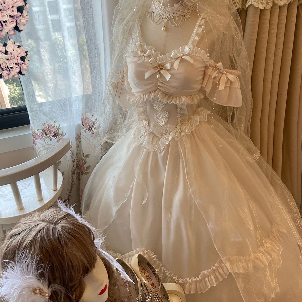 2024 春 ワンピース ロリータ 花嫁 ロリータスカート ロリータ お姫様 スカート JSK キャミソールスカート ウエディング ロングスカート 結婚式 ドレス パーティードレス お呼ばれ 披露