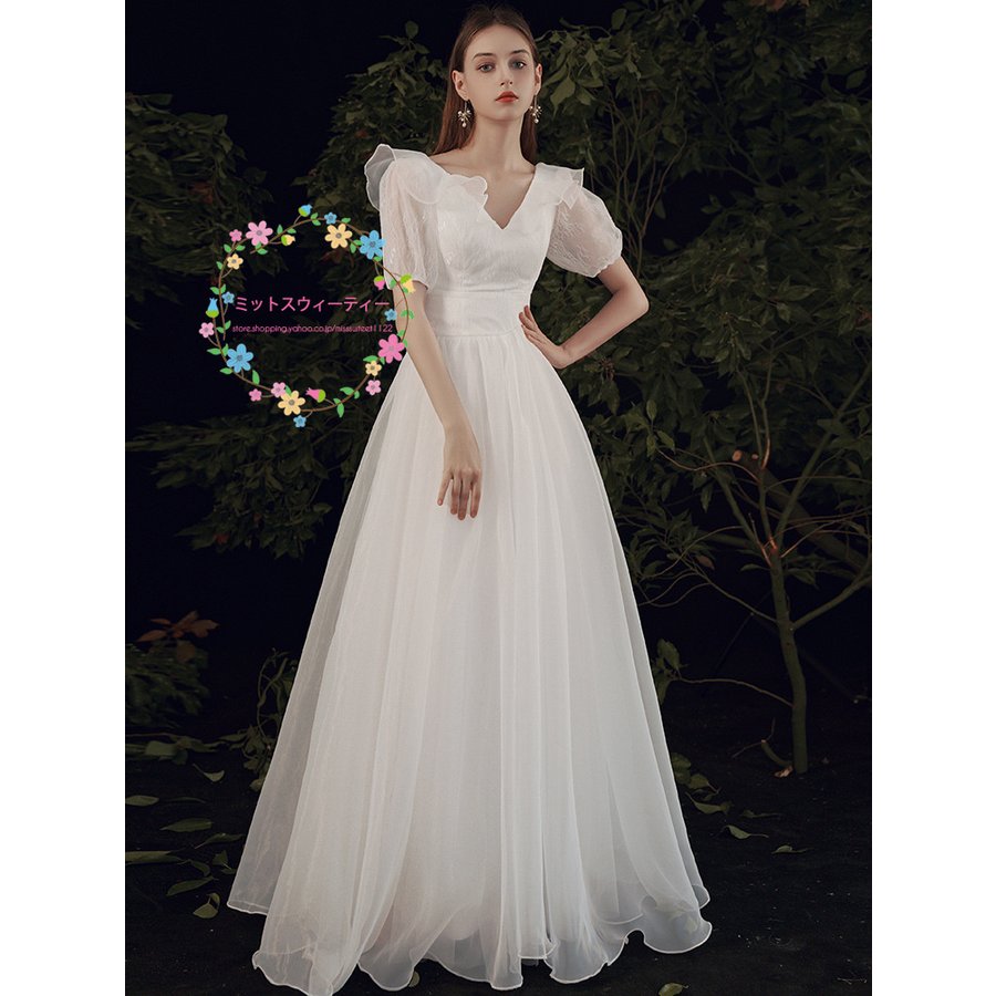 二次会ウェデイングドレスウエディングドレスパーティードレス花嫁ワンピース結婚式チュール