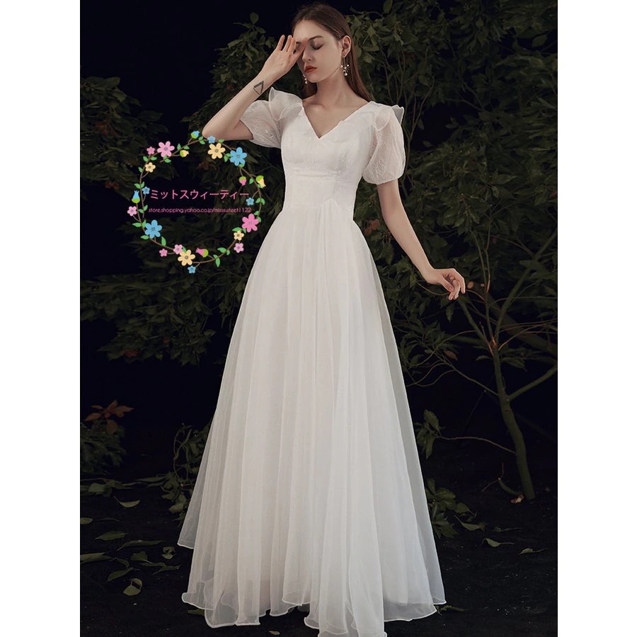 二次会ウェデイングドレスウエディングドレスパーティードレス花嫁ワンピース結婚式チュール