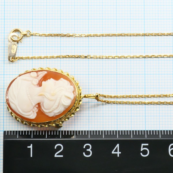 K18 18金 YG イエローゴールド ネックレス ブローチ シェルカメオ ジュエリー 中古 K18 18金 YG イエローゴールド ネックレス ブローチ シェルカメオ ジュエリー 中古