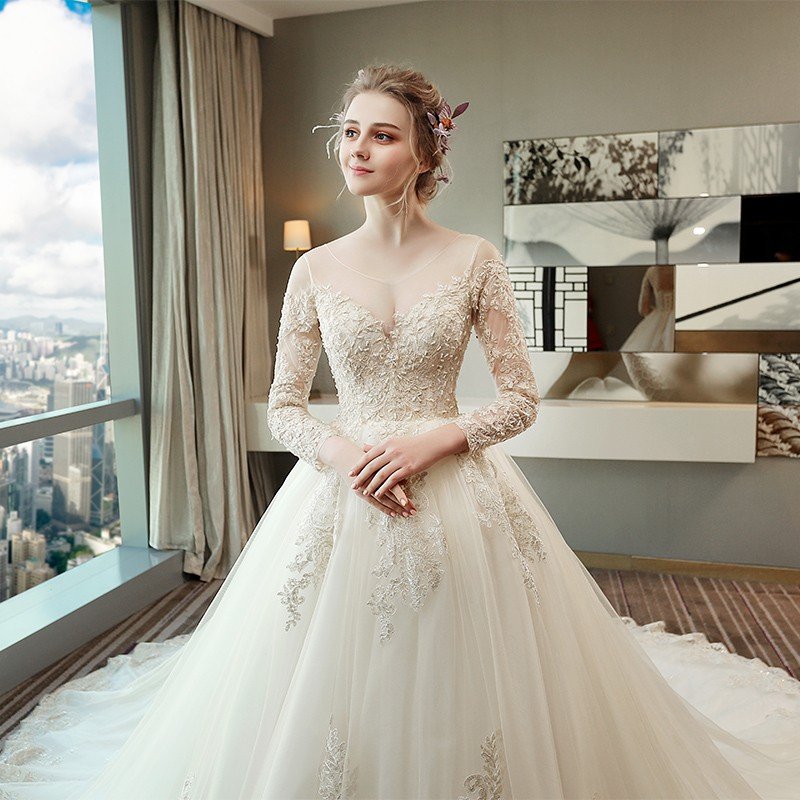 マタニティドレス 長袖 ロングドレス 二次会 花嫁 ウエディングドレス 安い ウェディングドレス 結