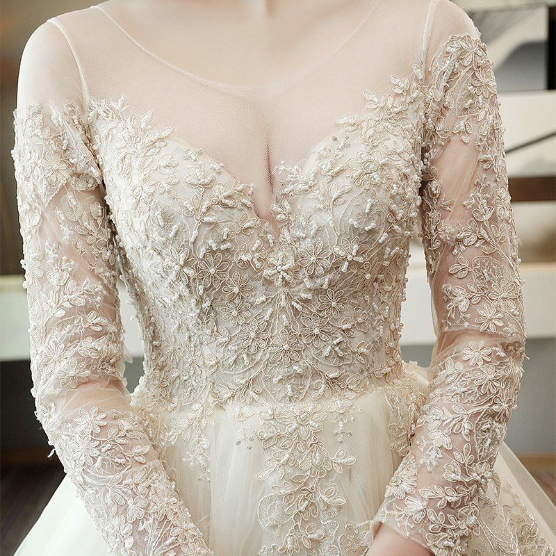 マタニティドレス 長袖 ロングドレス 二次会 花嫁 ウエディングドレス 安い ウェディングドレス 結