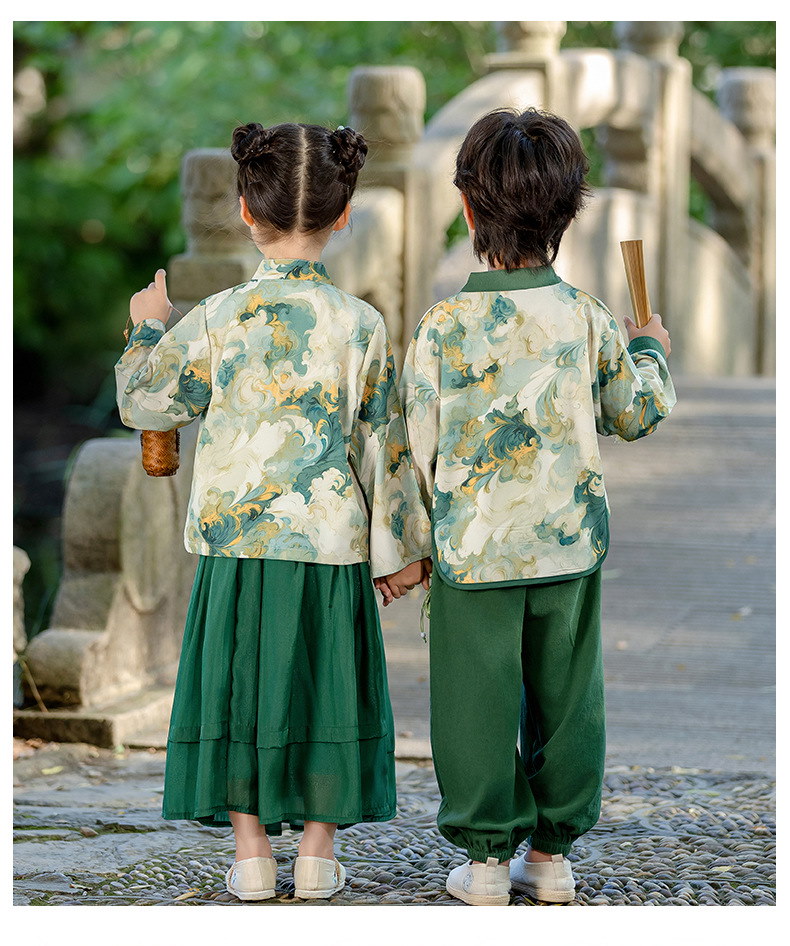 【即納】民族ナチュラルエスニック復古写真撮影パーティー用演出 中国子供男子女子2点セットアップ 最安値に挑戦